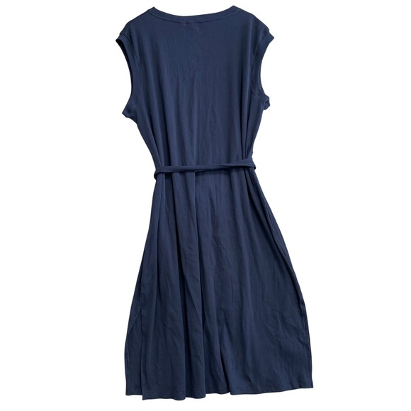 NWOT Lands' End Women's XXL Navy Blue Sleeveless Belted Midi Dress Ribbed Knit - Picture 2 of 9
